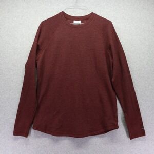 Columbia Shirt Mens Large Thermal Knit Crew Neck Outdoor Maroon Red Long Sleeve‎